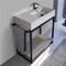 Console Sink Vanity With Marble Design Ceramic Sink and Grey Oak Shelf